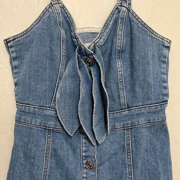7 For All Mankind Blue Bow Button Front Denim Dress Contemporary Festival - Picture 9 of 16